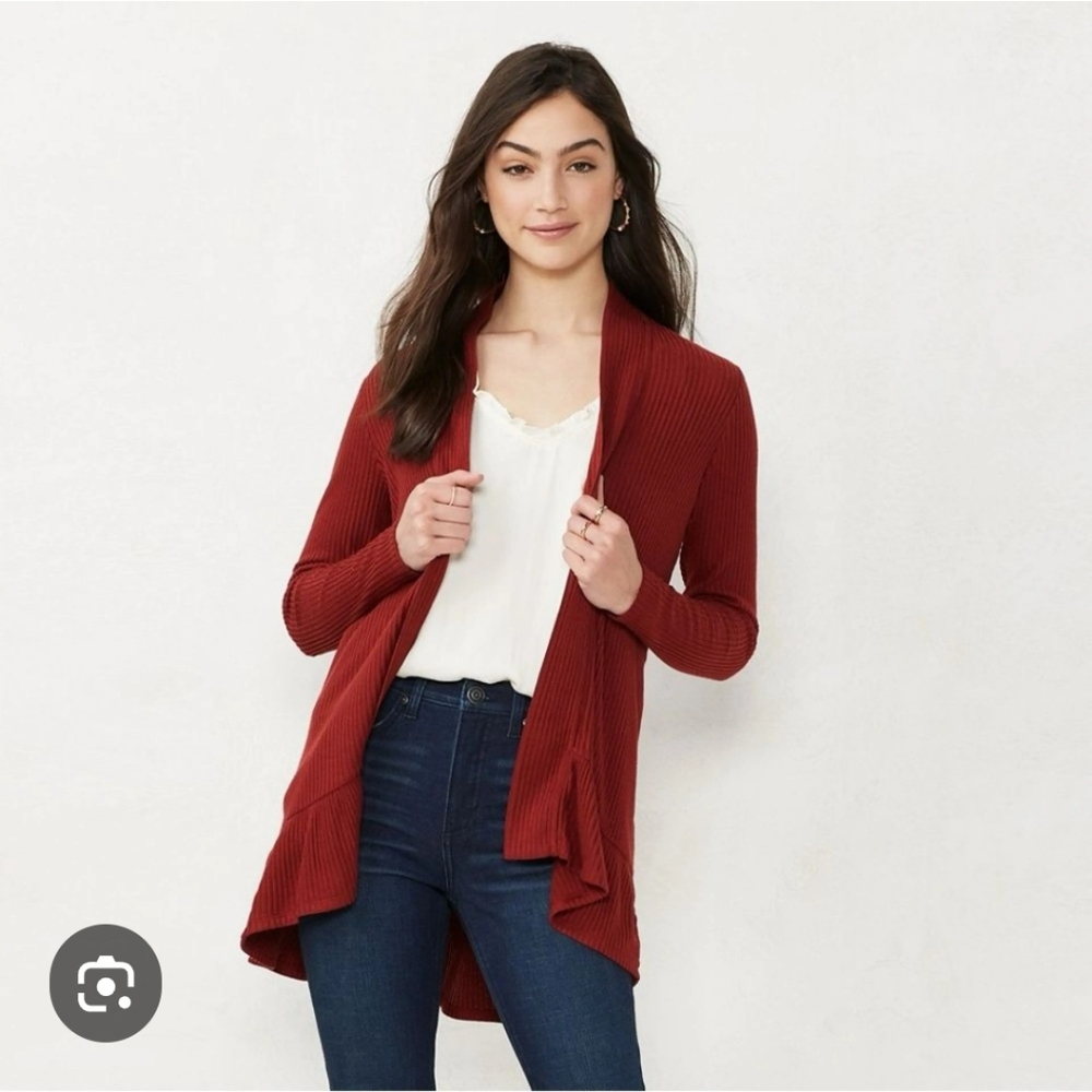 NWT Lauren Conrad Long Tiered Open Front Cardigan Rust Size L